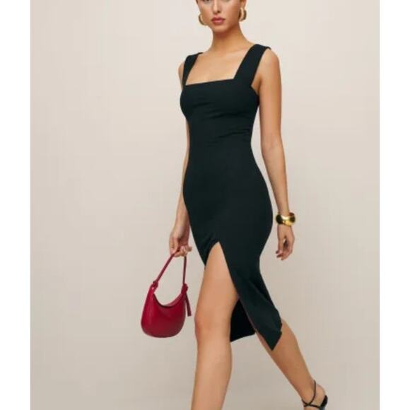 Reformation Dresses & Skirts - Reformation Cassi Black Square Neck Ribbed Knit Midi Size S